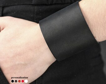 Leather Cuff Wristband - Broad Black Bracelet for Him or Her, Fashionable Unisex Jewelry, Ideal for Birthday or Anniversary Gifts, 3603