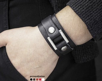 Wide Leather wrist arm cuff bracelet wristband for men or women for wrist from 5.7 to 9.0 inch (14-24 cm), 3142