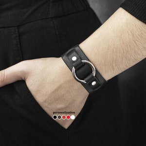 small Leather cuff bracelet for men or  women with o-ring for wrist 4.7-7.8 in (12-20 cm), 6521