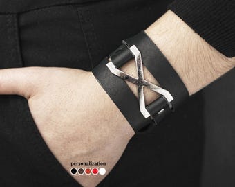 Boho triple wrap leather cuff bracelet for women or men for wrist from 5.5 to 7.3 inch (14-18,5 cm), 8074