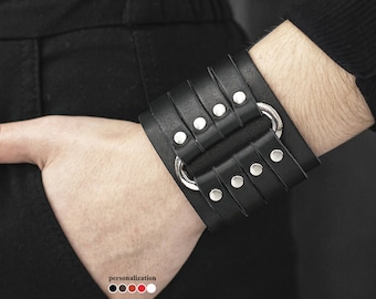wide Leather wrist cuff bracelet for men or women for wrist from 4.7 to 9.4 inch (12-24 cm), 3460