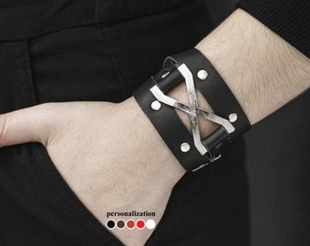 Boho triple wrap leather cuff bracelet for women or men for wrist from 5.5 to 7.3 inch (14-18,5 cm), 8073