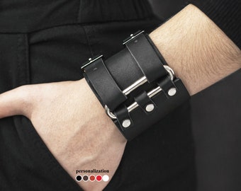 Wide western Leather cuff bracelet for men or women for wrist from 5.9 to 7.5 in (15-19 cm), 6107