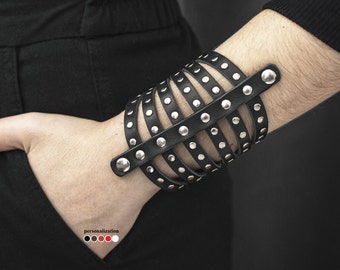 Einzigartiges breites Lederarmband mit Nieten für Frauen für Handgelenk von 12-18 cm (4,7 bis 7 Zoll), 4611