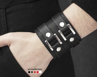 Wide Leather wrist cuff bracelet for men or women for wrist from 4.7 to 9.4 inch (12-24 cm), 3195