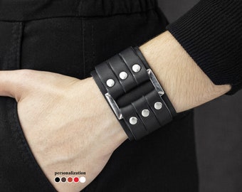 wide Leather wrist cuff bracelet for men or women for wrist from 4.7 to 9.4 inch (12-24 cm), 3452