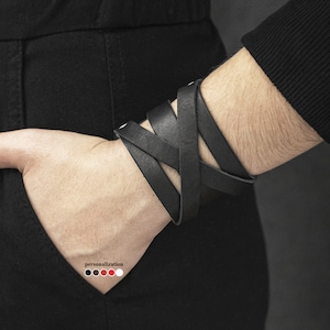 Brede boho-leren manchetarmband polsband voor man of vrouw voor pols van 5,9 tot 7,1 inch (15-18 cm), 4082