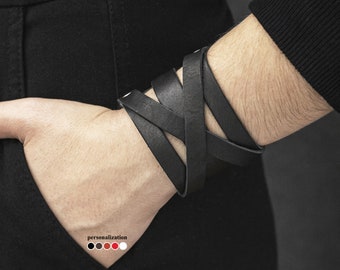 Wide boho leather cuff bracelet wristband for man or woman for wrist from 5.9 to 7.1 inch (15-18 cm), 4082