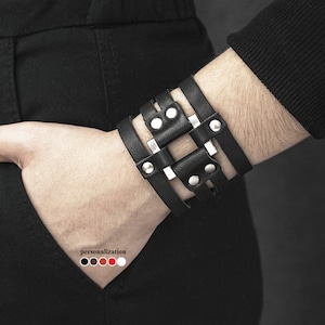 Wide boho leather cuff bracelet for woman for wrist from 4.9 to 7.2 inch (12,5-18,5 cm), 4655