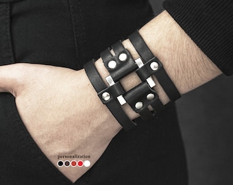 Wide boho leather cuff bracelet for woman for wrist from 4.9 to 7.2 inch (12,5-18,5 cm), 4655
