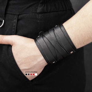 Brede leren manchetarmband voor dames of heren voor een pols van 4,7 tot 8,3 inch (12-21 cm), 6714