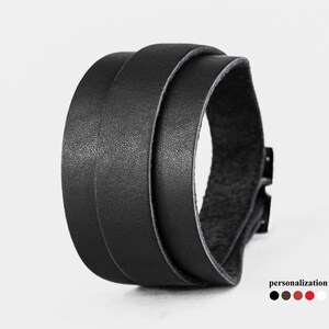 Hypoallergenic wide Leather wrap cuff bracelet for wrist 5.7-6.7 in (14,5-17 cm) for man or woman, Leather buckle double wrap bracelet, 8020