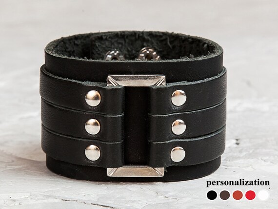 Mens Wide Leather Wristband Cuff Metal Armlet Men - Mens Wide Leather Bracelets Mens Wide Leather Wristband Cuff Metal Armlet Men - Mens Wide Leather Bracelets