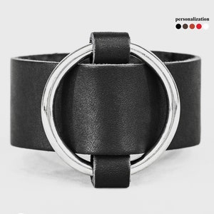 Wide boho leather cuff bracelet with o-ring for men or women, 3612