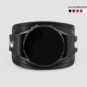 Wide leather stitched cuff band, Leather armband compatible with Samsung and other Smart watch for men or women,  2357st