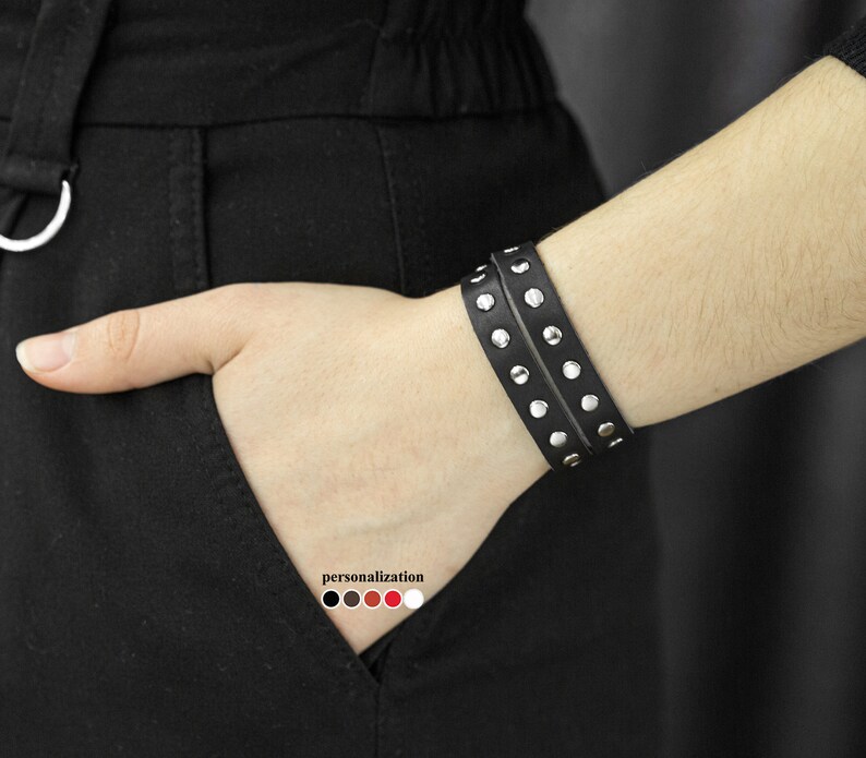 Leather Stud Wrap Bracelet Double Wrap Leather Bracelet Etsy