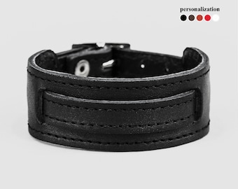 small stitched Leather cuff bracelet for men or  women for wrist 4.7-8.3 in (12-21 cm), 6520st
