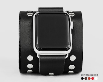 Brede leren Apple Watch-manchetband heren of dames 38 mm 40 mm 41 mm 42 mm 44 mm 45 mm 46 mm 49 mm serie 3 4 5 6 7 8 9 10 11 SE Ultra 2 3, 1365