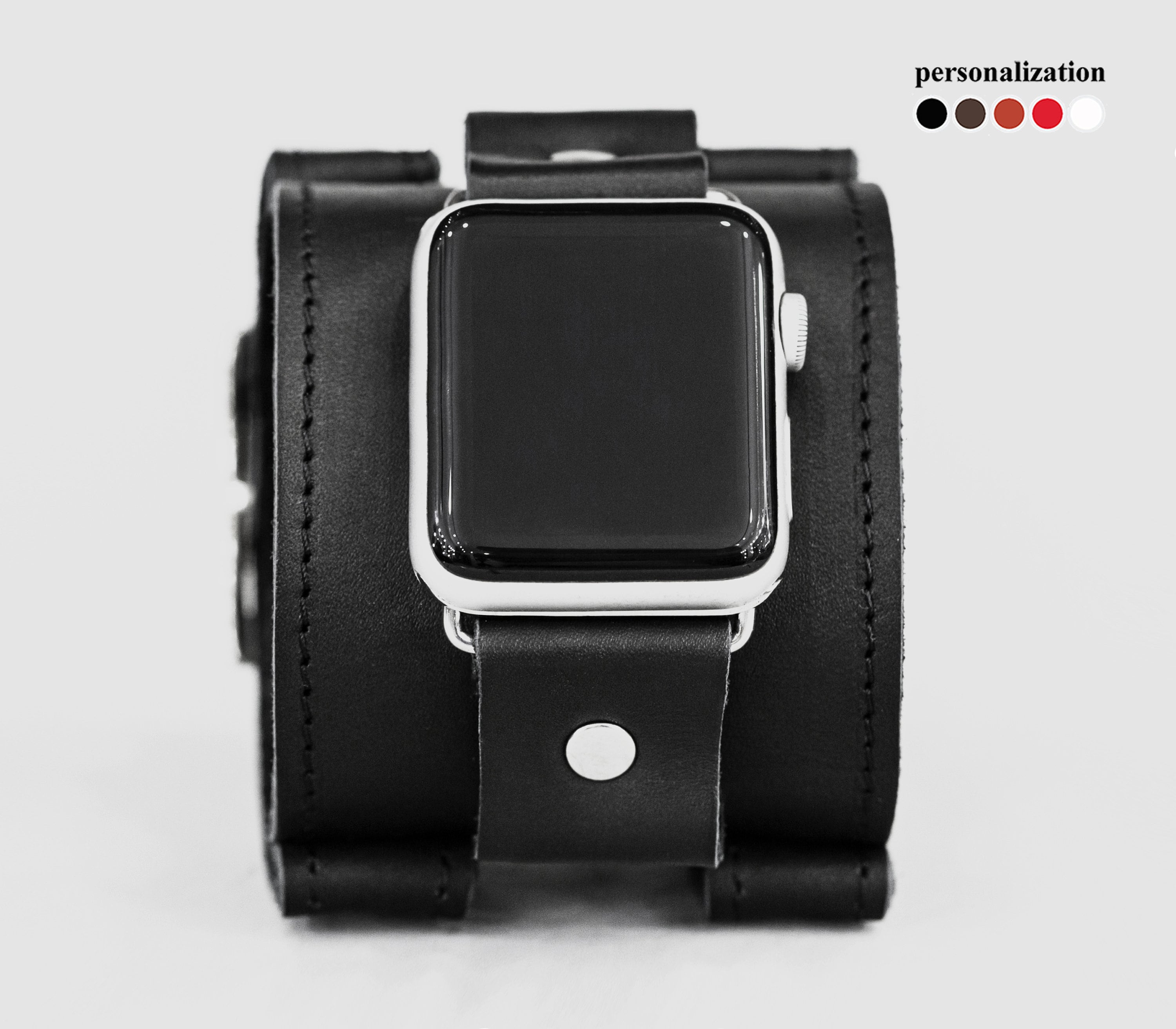 Wide Western Leather Apple Watch Cuff Band for Men 38mm 40mm 41mm 42mm ...