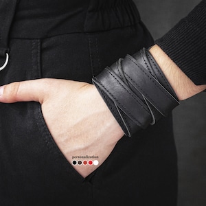 wide Leather stitched cuff bracelet for men or women, wide Leather cuff wristband bracelet, 3097st