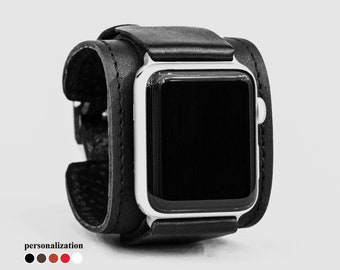 wide Leather Apple watch cuff band for men or women 38mm 40mm 41mm 42mm 44mm 45mm 46mm 49mm series 4 5 6 7 8 9 10 11 SE Ultra 2 3, 1540st