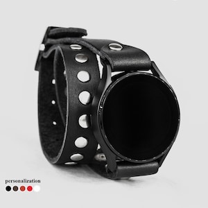 Bracciale a doppio giro con borchie in pelle compatibile con Samsung e altri smartwatch da uomo o donna, 2820
