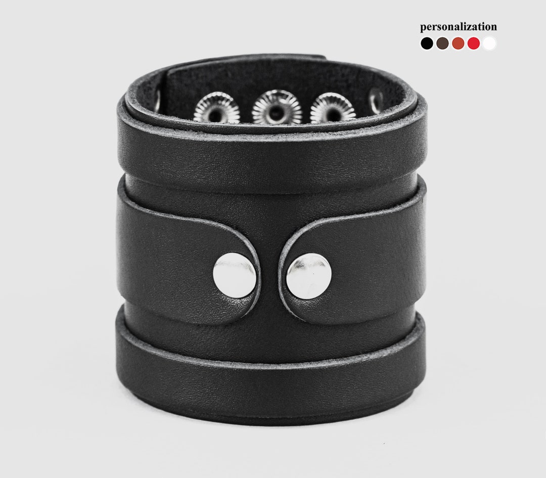 Wide Leather Wrist Cuff Bracelet, Black Wide Leather Cuff Wristband for Men or Women, 3575 Etsy