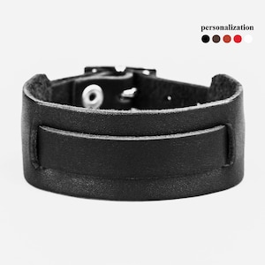 Black slim cuff leather wristband bracelet for men or women, 6520