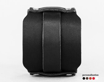 Wide Leather cuff bracelet for man or woman for wrist from 5.5 to 9 inch (14-23 cm), 6335