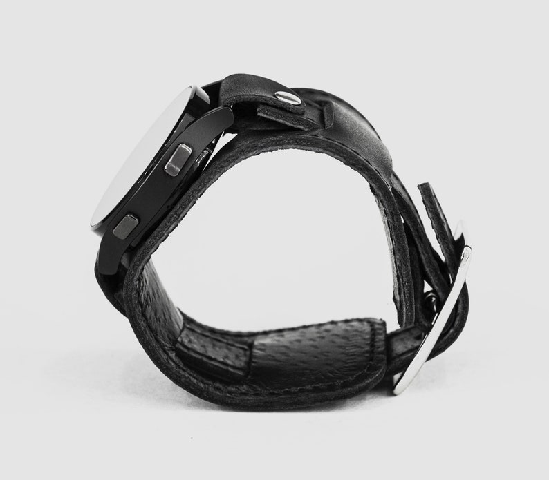Wide leather stitched cuff band compatible with Samsung and other Smart watch for men or women, 2240st image 5
