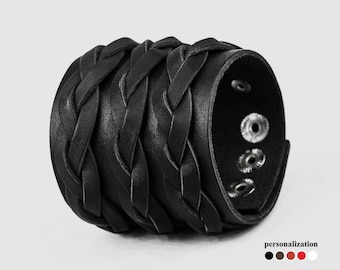 Breites geflochtenes Leder Manschette Armband für Männer oder Frauen für Handgelenk von 12 bis 24 cm, 3633