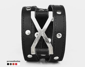 Infinity Studded black wrap leather bracelet for men or women, 8073st