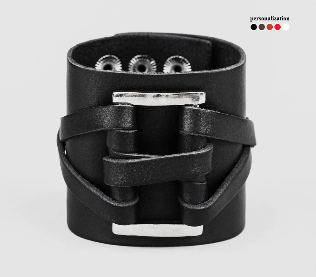 Wide Leather Wrist Cuff Bracelet Black Wide Leather Cuff Etsy