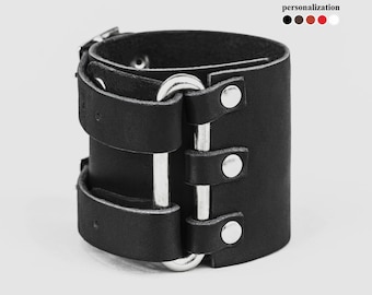 wide Leather cuff bracelet for men, 6107