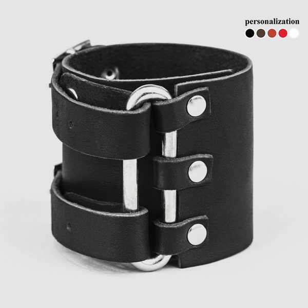wide Leather cuff bracelet for men, 6107