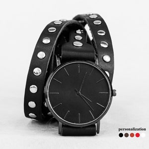 Leather stud rivet multi wrap around watch strap for men or women for lug from 10mm 12mm 14mm 16mm 18mm 20mm 22mm 24mm 26mm 28mm 30mm, 5861