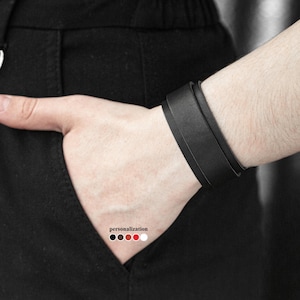 wide Leather wrist cuff bracelet, Black narrow leather cuff wristband for men or women, 3542
