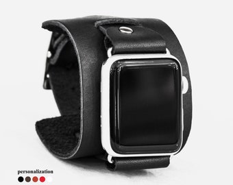 Leather wide Apple watch cuff band for men or women 38mm 40mm 41mm 42mm 44mm 45mm 46mm 49mm, series 3 4 5 6 7 8 9 10 11 SE Ultra 2 3, 1230