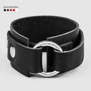 Black leather cuff bracelet for men or women,  leather Slim wristband, 3272