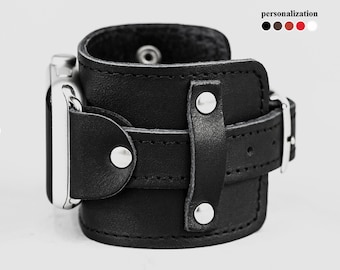 wide Leather Apple watch cuff band for men or women 38mm 40mm 41mm 42mm 44mm 45mm 46mm 49mm series 3 4 5 6 7 8 9 10 11 SE Ultra 2 3, 1330st