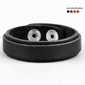 Slim Leather wrist cuff bracelet, Black wide leather cuff wristband for men or women, 3552