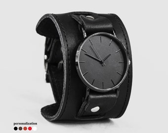 Bracelet De Montre En Cuir Véritable Box - Noir - Largeur 16 Mm - Fait Main En France - Neuf