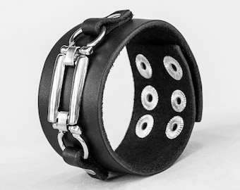 Handmade Wide Black Leather Cuff - Stylish Unisex Wristband Bracelet, Perfect for Men & Women, Fashionable Gift Idea, 3905