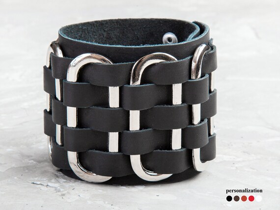 Metal Leather Bracelet Black Wide Cuff Arm Men - Mens Wide Leather Bracelets Metal Leather Bracelet Black Wide Cuff Arm Men - Mens Wide Leather Bracelets