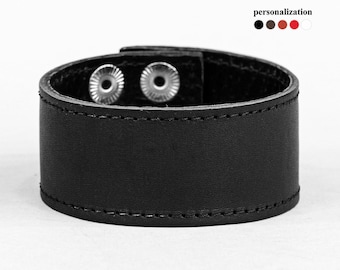 wide simple stitched Leather blank cuff bracelet wristband for men or women for wrist from 5.7 to 9 in (14,5-23 cm), 3601st