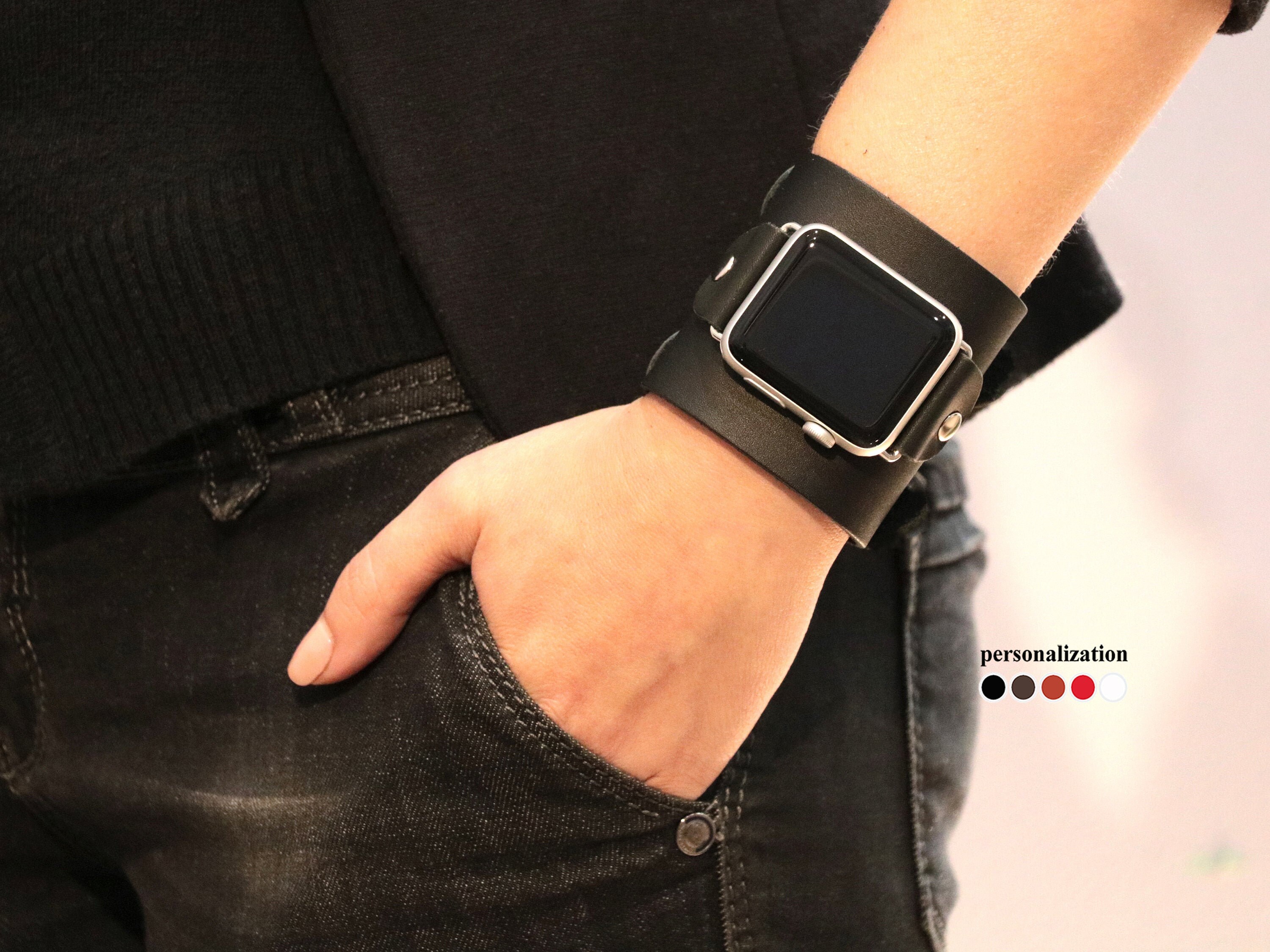 Leather Wide Apple Band Apple Strap Men 