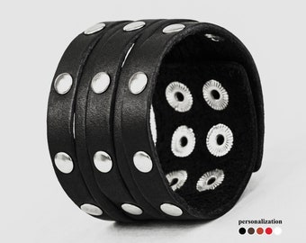 Stud leather cuff bracelet wristband for woman or man, 4606