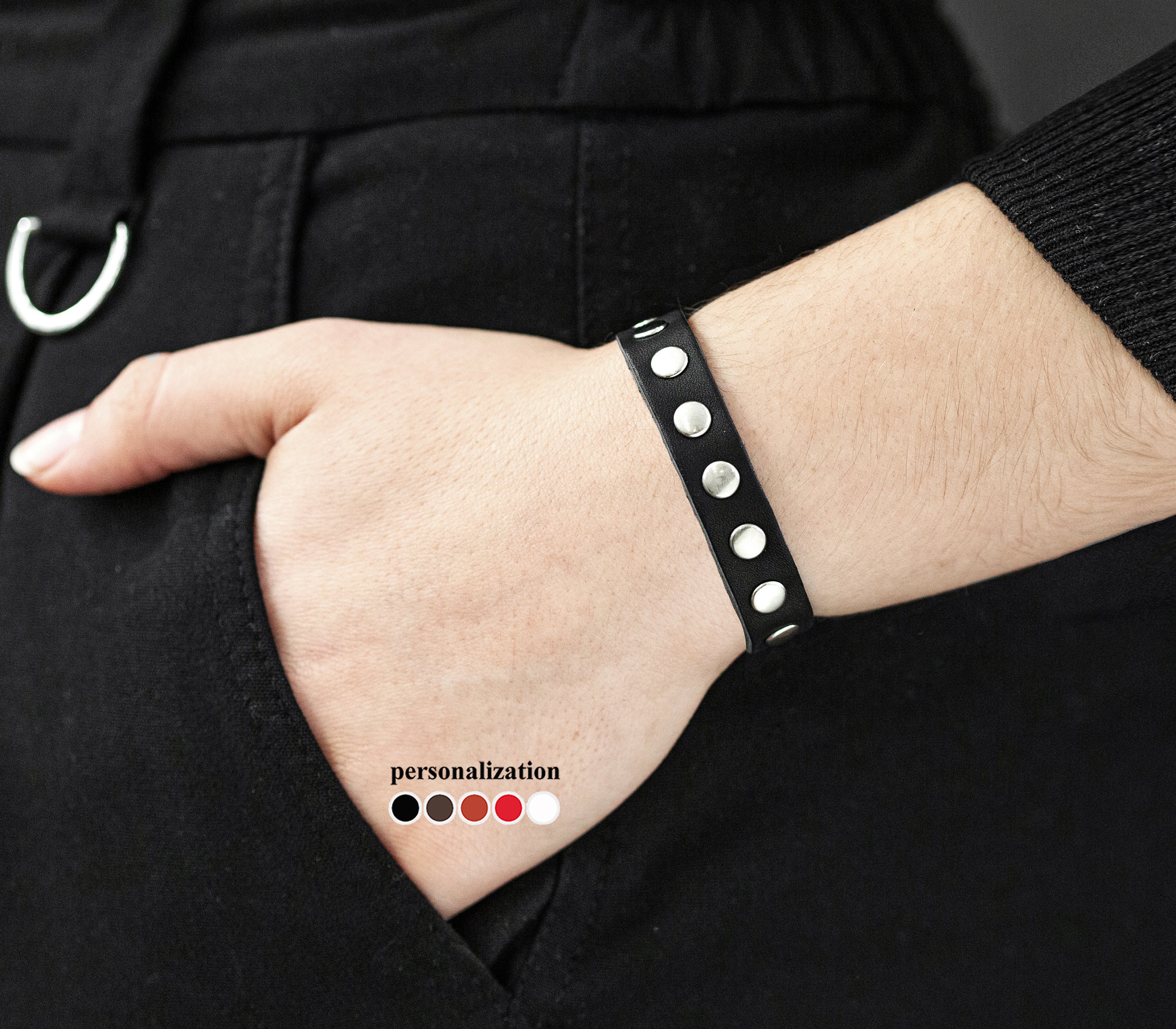 Studded Leather Cuff - Etsy