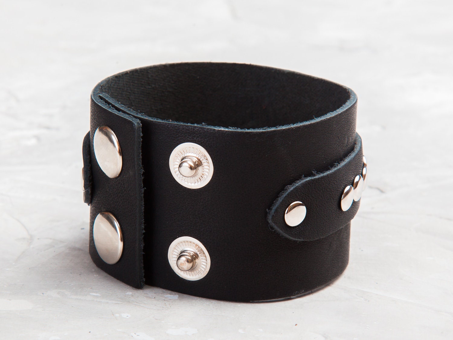 Wide leather cuff Metal armlet men Leather arm bands Cyberpunk Etsy
