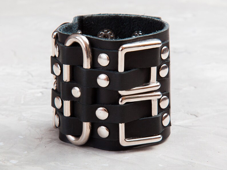 Cyberpunk Bracelet Rocker Bracelet Wide Leather Cuff Metal - Etsy